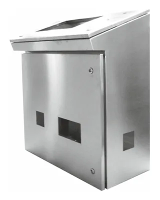 Stainless steel control desk with a sloping top